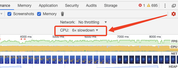 cocos creator pc调试 Cpu节流设置图