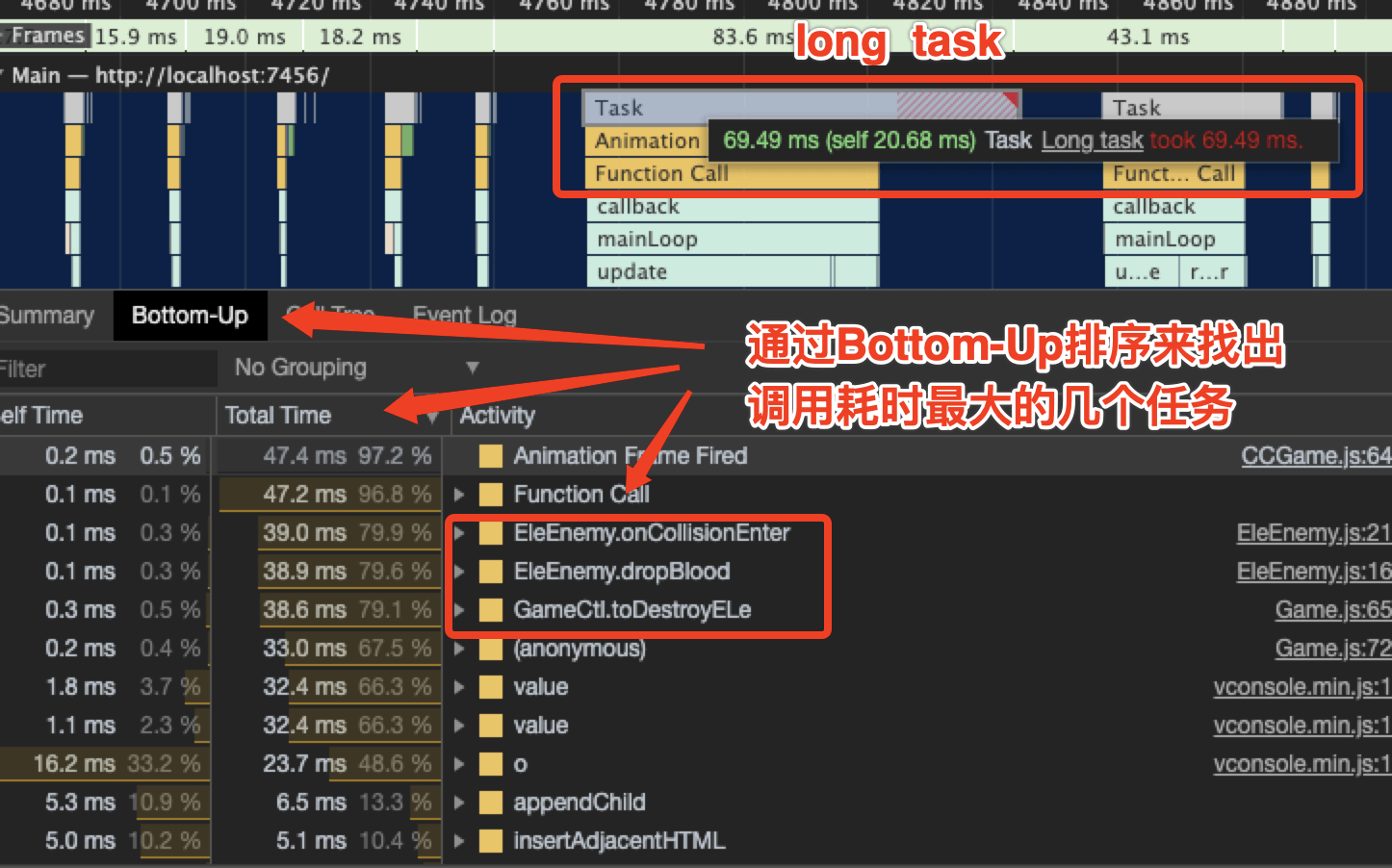 cocos creator pc调试 长任务提示